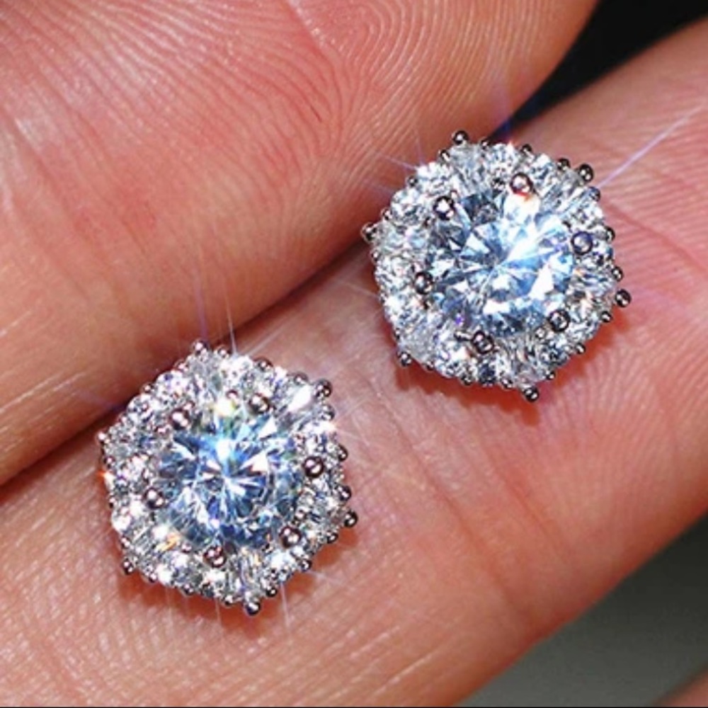 Silver Hexagon Stud Earrings - Picture 2 of 6